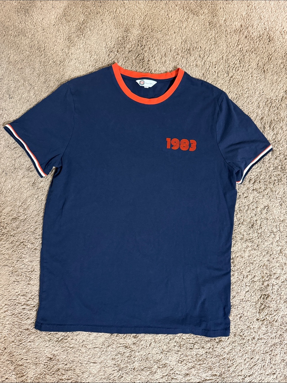 Roland Garros Navy Short Sleeve Ringer Tee 1983 Graphic XL Casual Sporty Retro